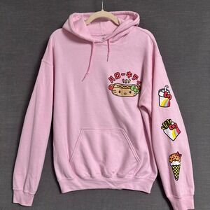 Hello Kitty Sanrio Hoodie M Pink Fast Foodie Hot Dog Hamburger Japanese